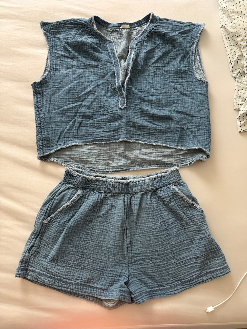 aerie Blue Gauze Lounge Shorts/ top matching set - Soft Washed Blue